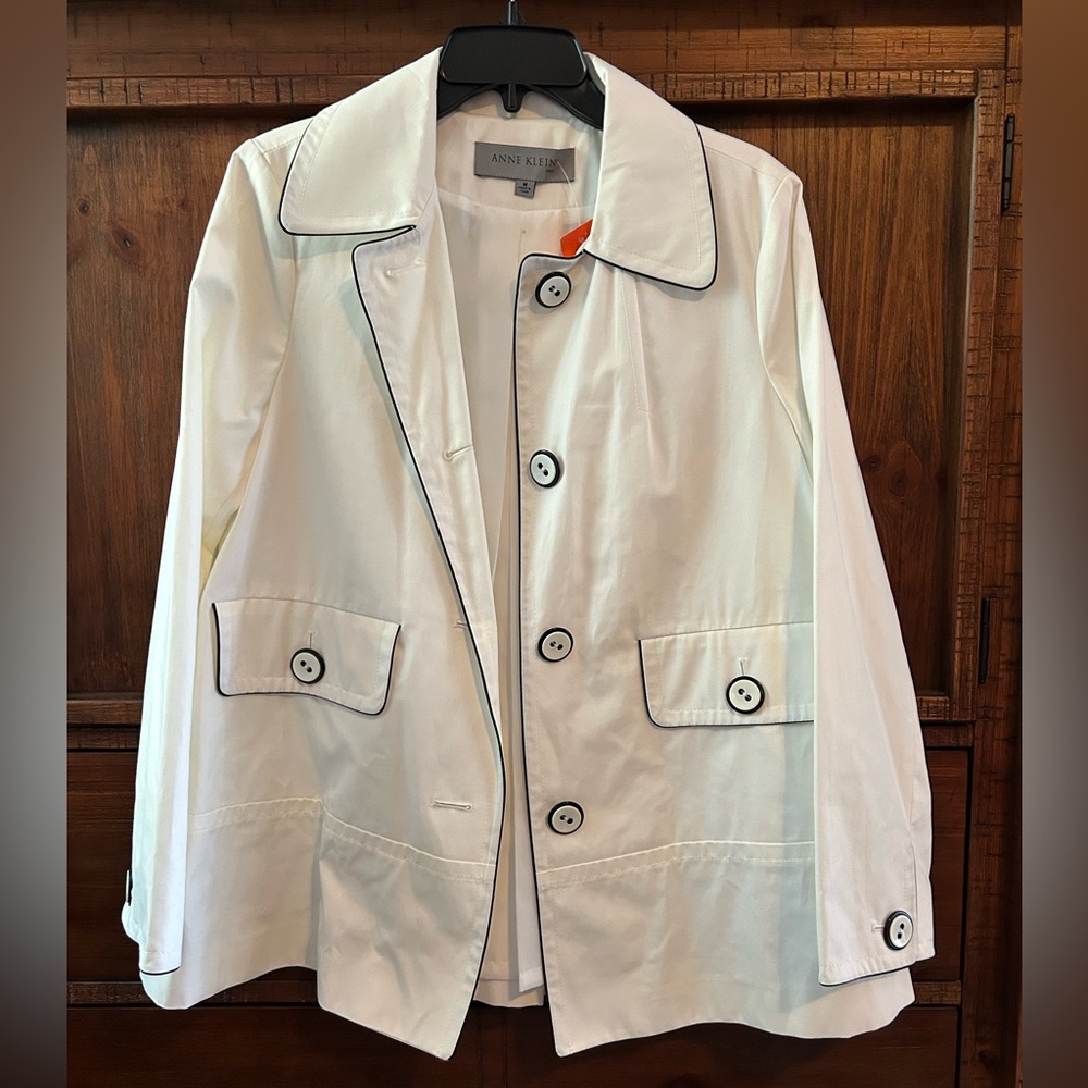 Anne Klein Women's White Trench Coat with Black Trim
